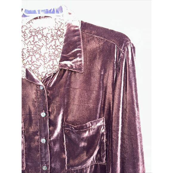 Natural Life Size Large Brown Velvet Button Down Floral Flip Cuff Gorpcore - Picture 4 of 14